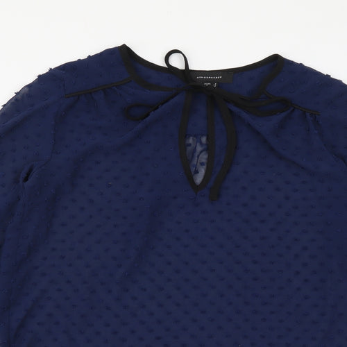 Atmosphere Womens Blue Geometric Polyester Basic Blouse Size 6 Round Neck