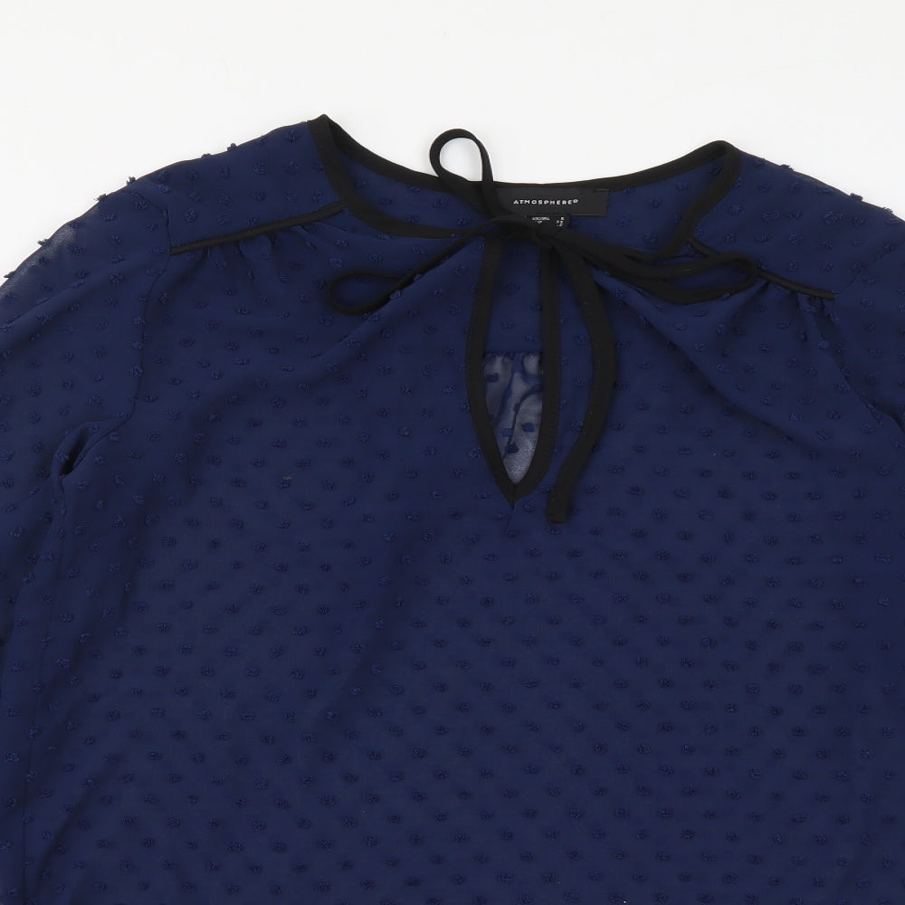 Atmosphere Womens Blue Geometric Polyester Basic Blouse Size 6 Round Neck
