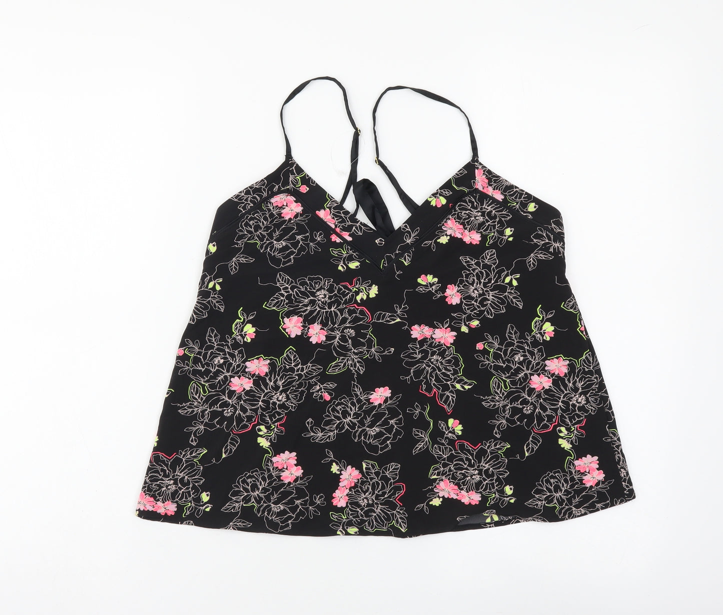 Marks and Spencer Womens Black Floral Polyester Camisole Tank Size 6 V-Neck