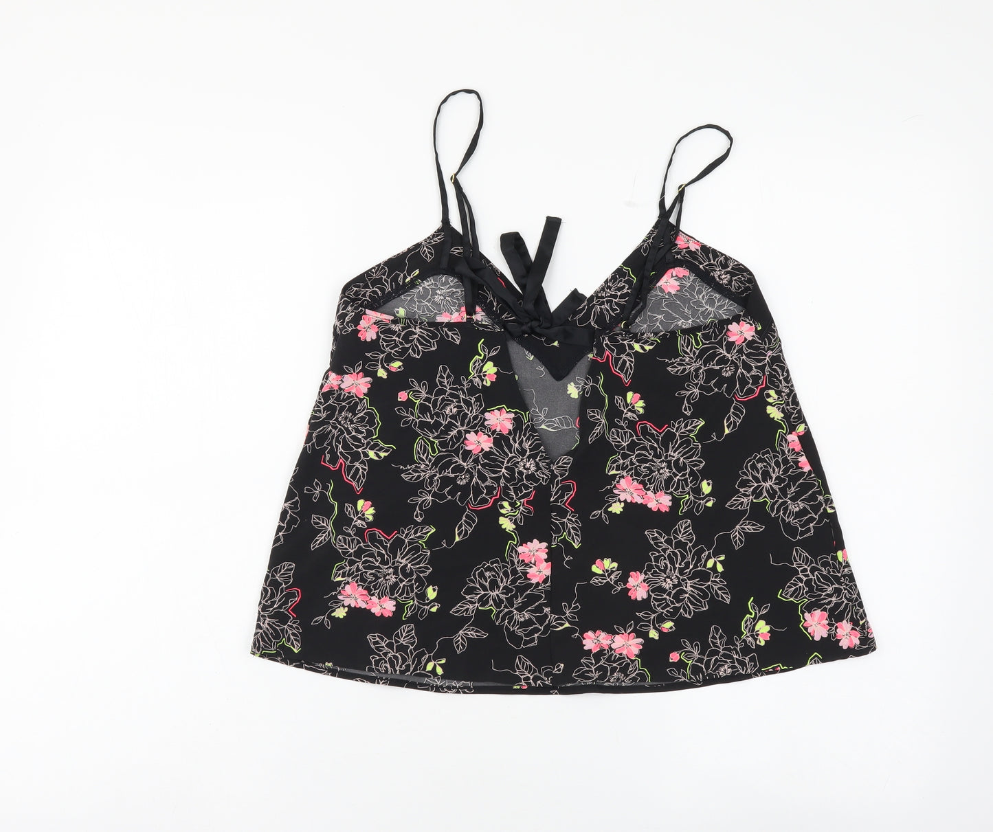 Marks and Spencer Womens Black Floral Polyester Camisole Tank Size 6 V-Neck