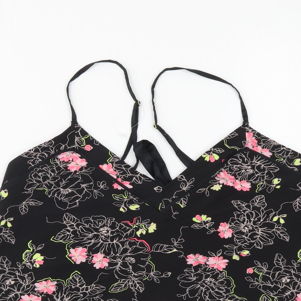 Marks and Spencer Womens Black Floral Polyester Camisole Tank Size 6 V-Neck