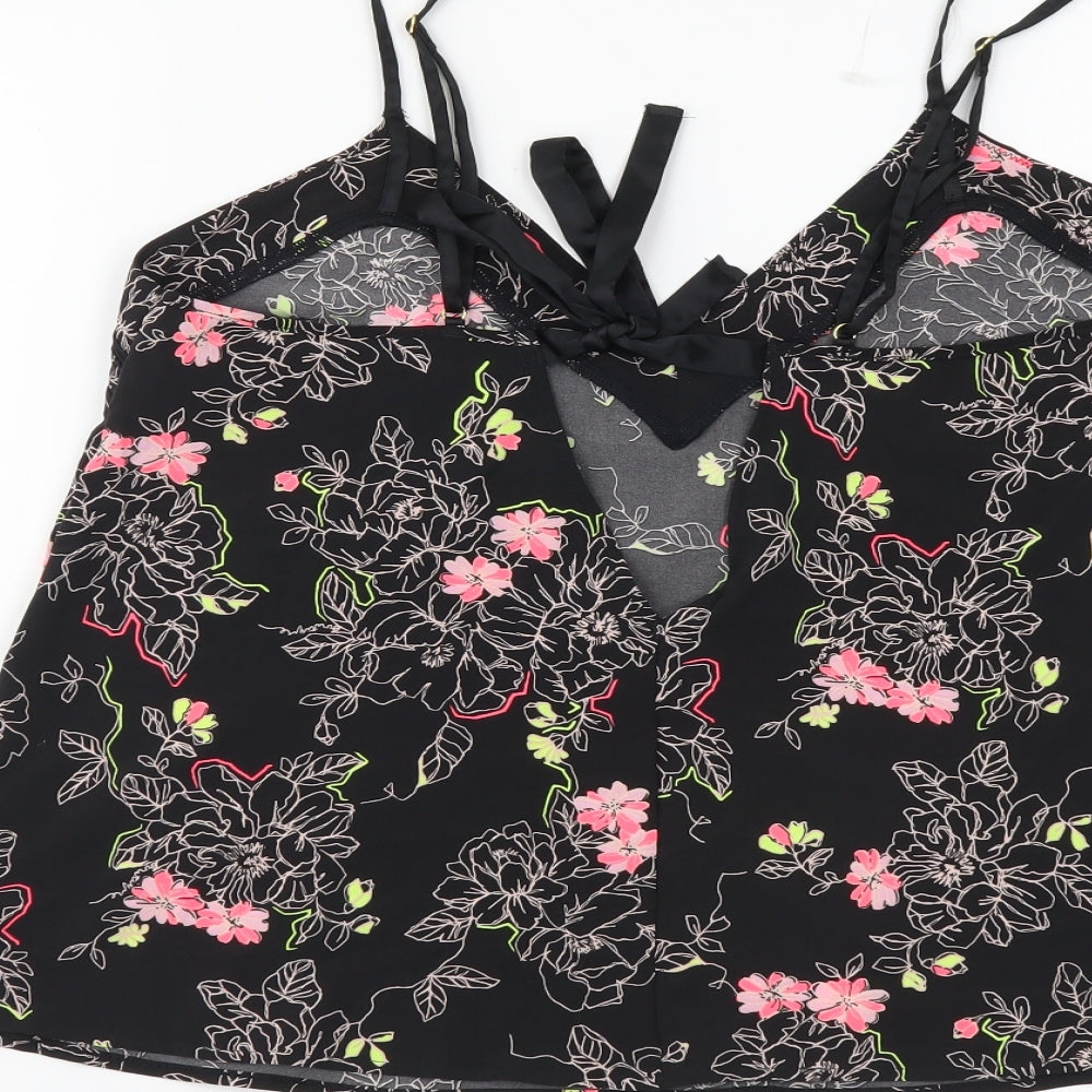Marks and Spencer Womens Black Floral Polyester Camisole Tank Size 6 V-Neck
