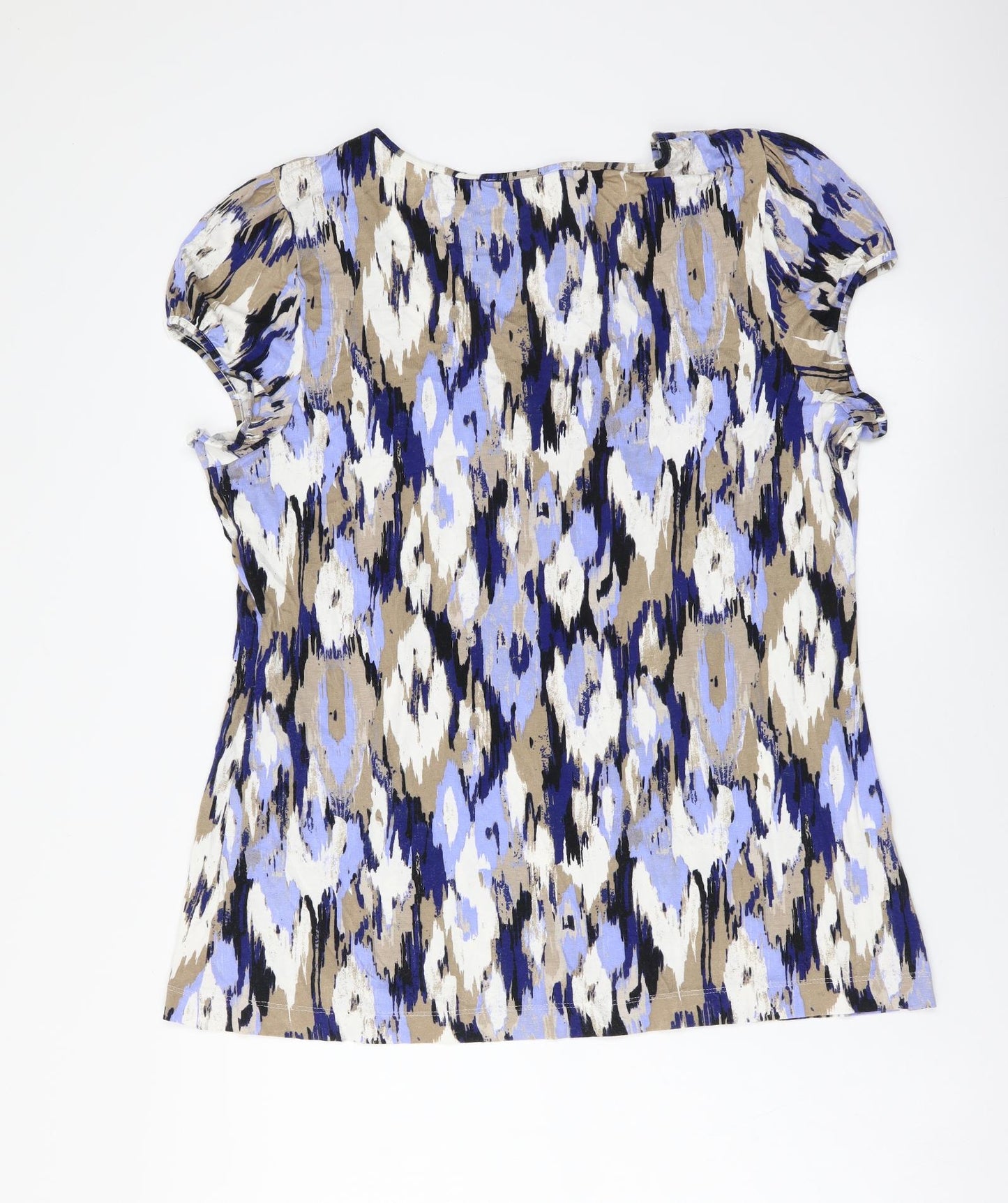 Marks and Spencer Womens Multicoloured Geometric Viscose Basic T-Shirt Size 16 Scoop Neck