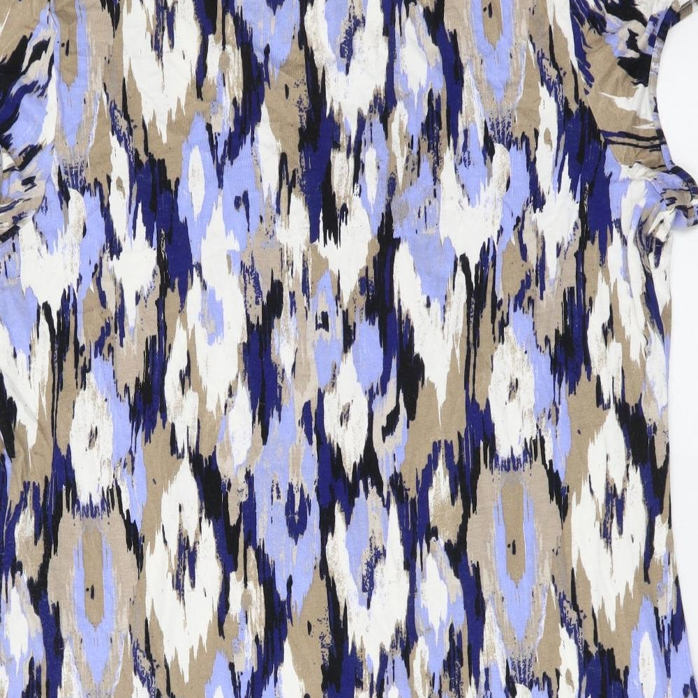 Marks and Spencer Womens Multicoloured Geometric Viscose Basic T-Shirt Size 16 Scoop Neck