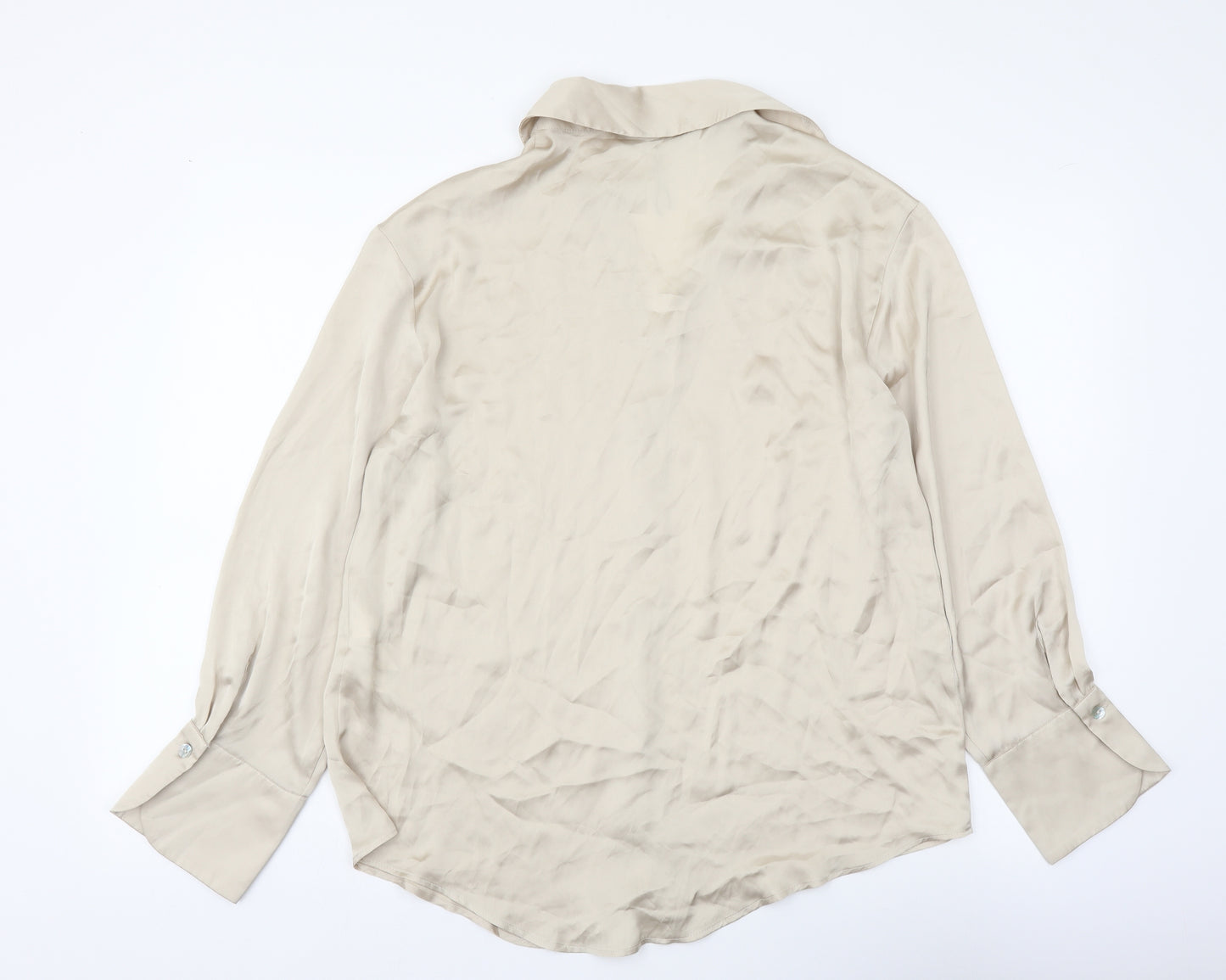 Zara Womens Beige Polyester Basic Button-Up Size S Collared