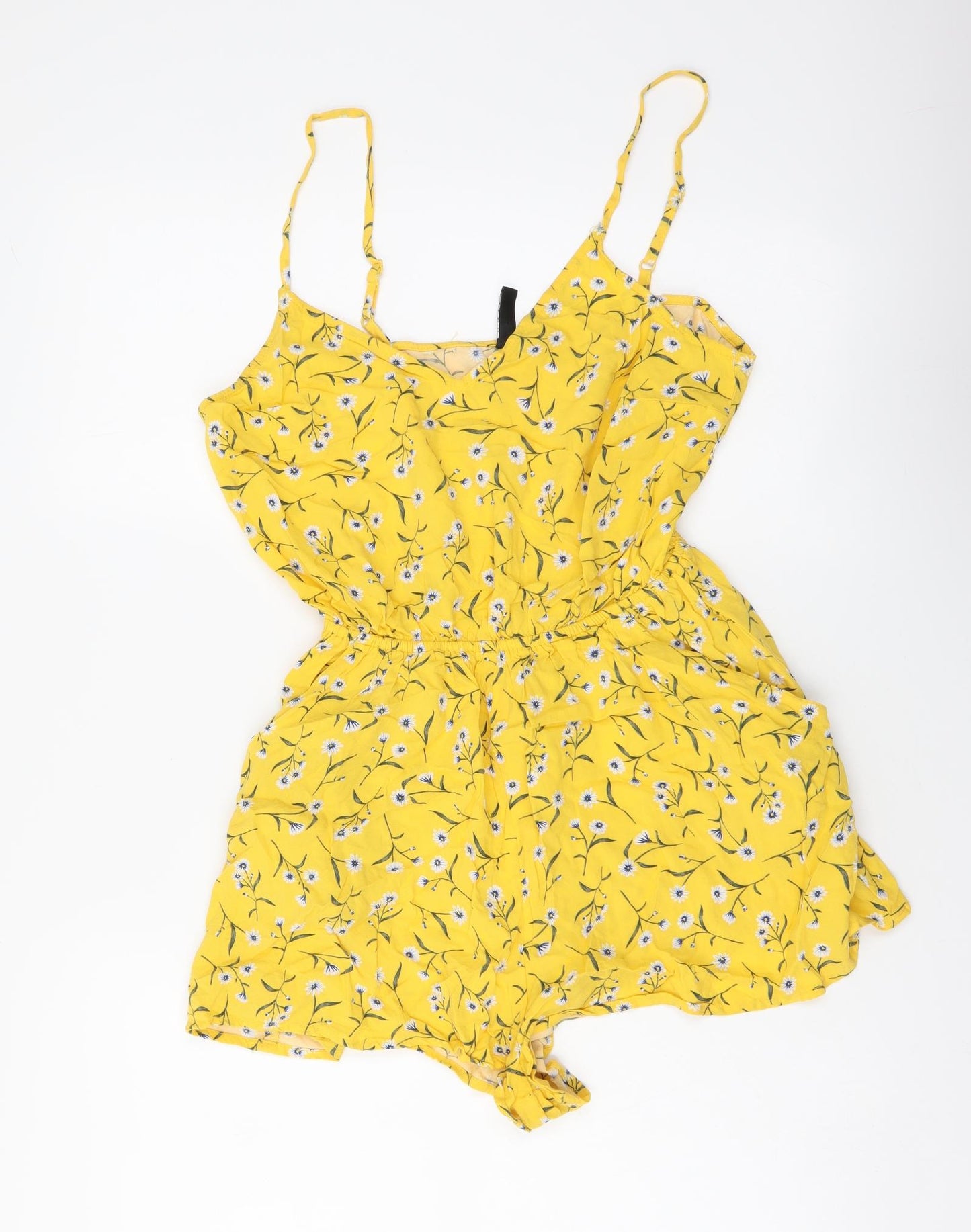 H&M Womens Yellow Floral Viscose Playsuit One-Piece Size M Pullover
