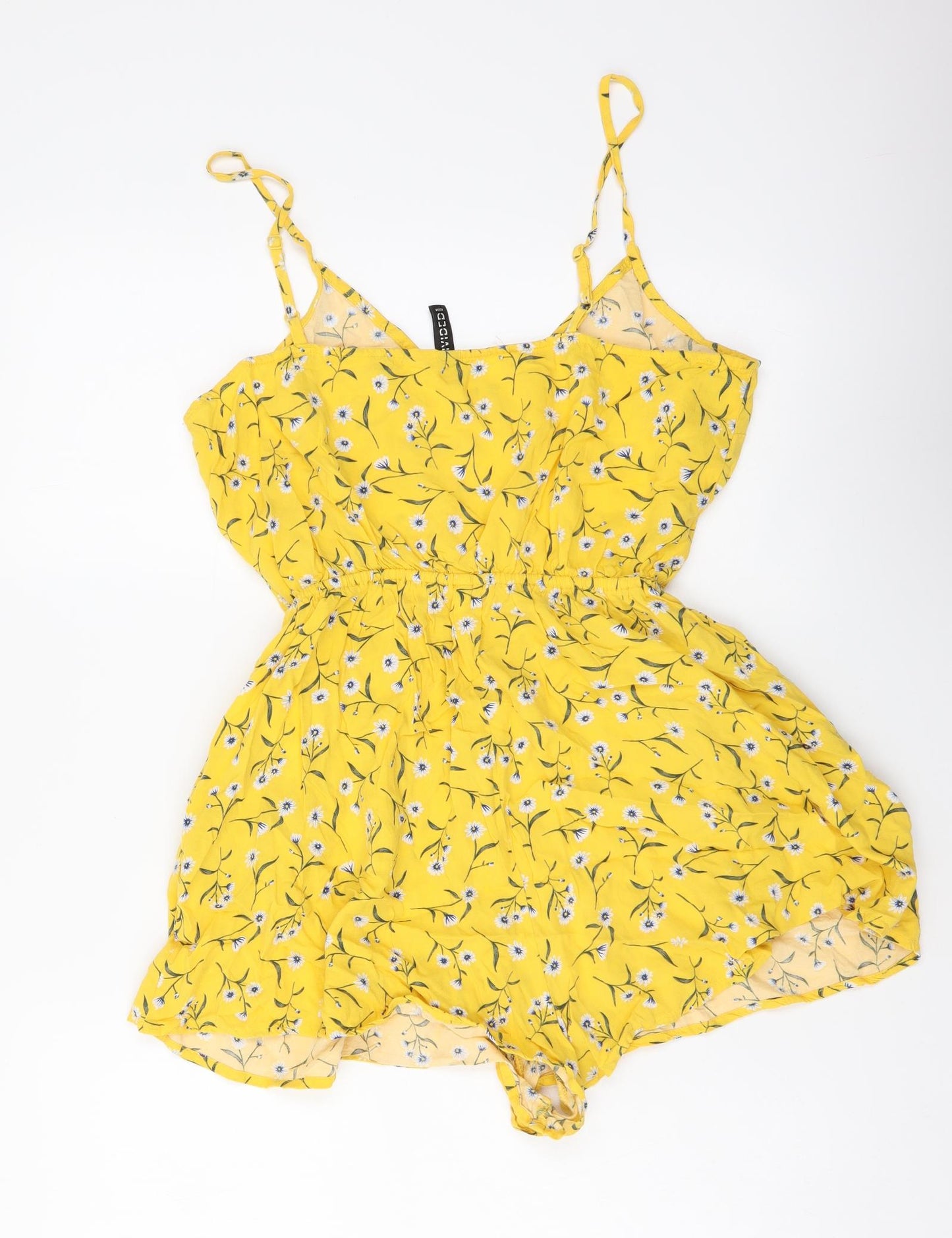 H&M Womens Yellow Floral Viscose Playsuit One-Piece Size M Pullover