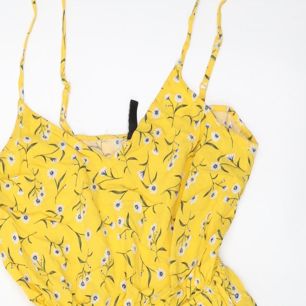 H&M Womens Yellow Floral Viscose Playsuit One-Piece Size M Pullover