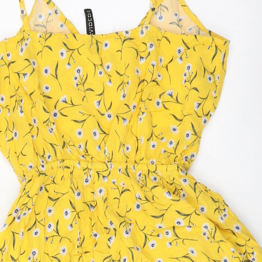 H&M Womens Yellow Floral Viscose Playsuit One-Piece Size M Pullover