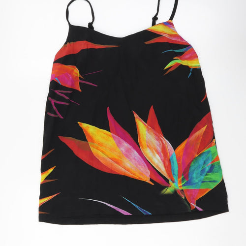 Monsoon Womens Black Geometric Silk Basic Tank Size 10 V-Neck - Leaf Print