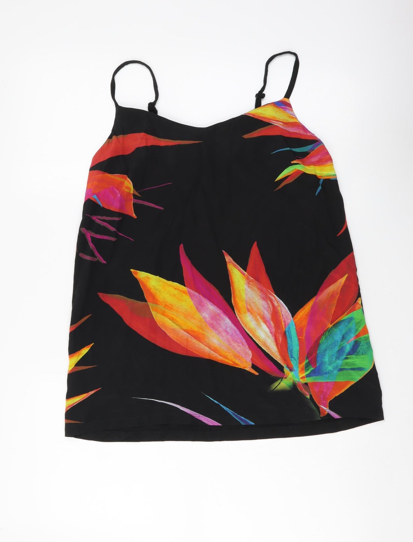 Monsoon Womens Black Geometric Silk Basic Tank Size 10 V-Neck - Leaf Print