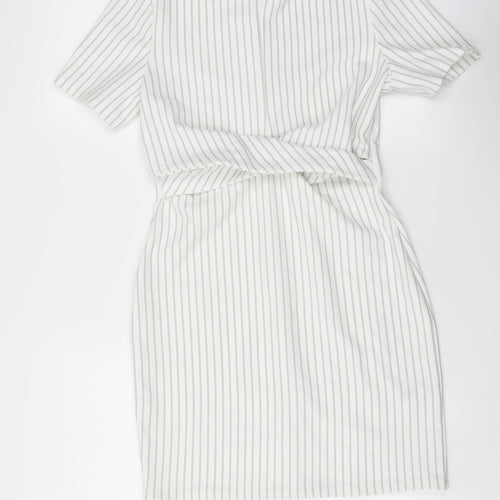 Miss Selfridge Womens White Striped Polyester Mini Size 8 Round Neck Pullover - Twist Detail