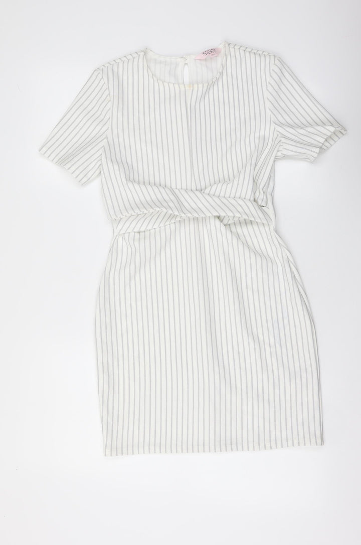 Miss Selfridge Womens White Striped Polyester Mini Size 8 Round Neck Pullover - Twist Detail