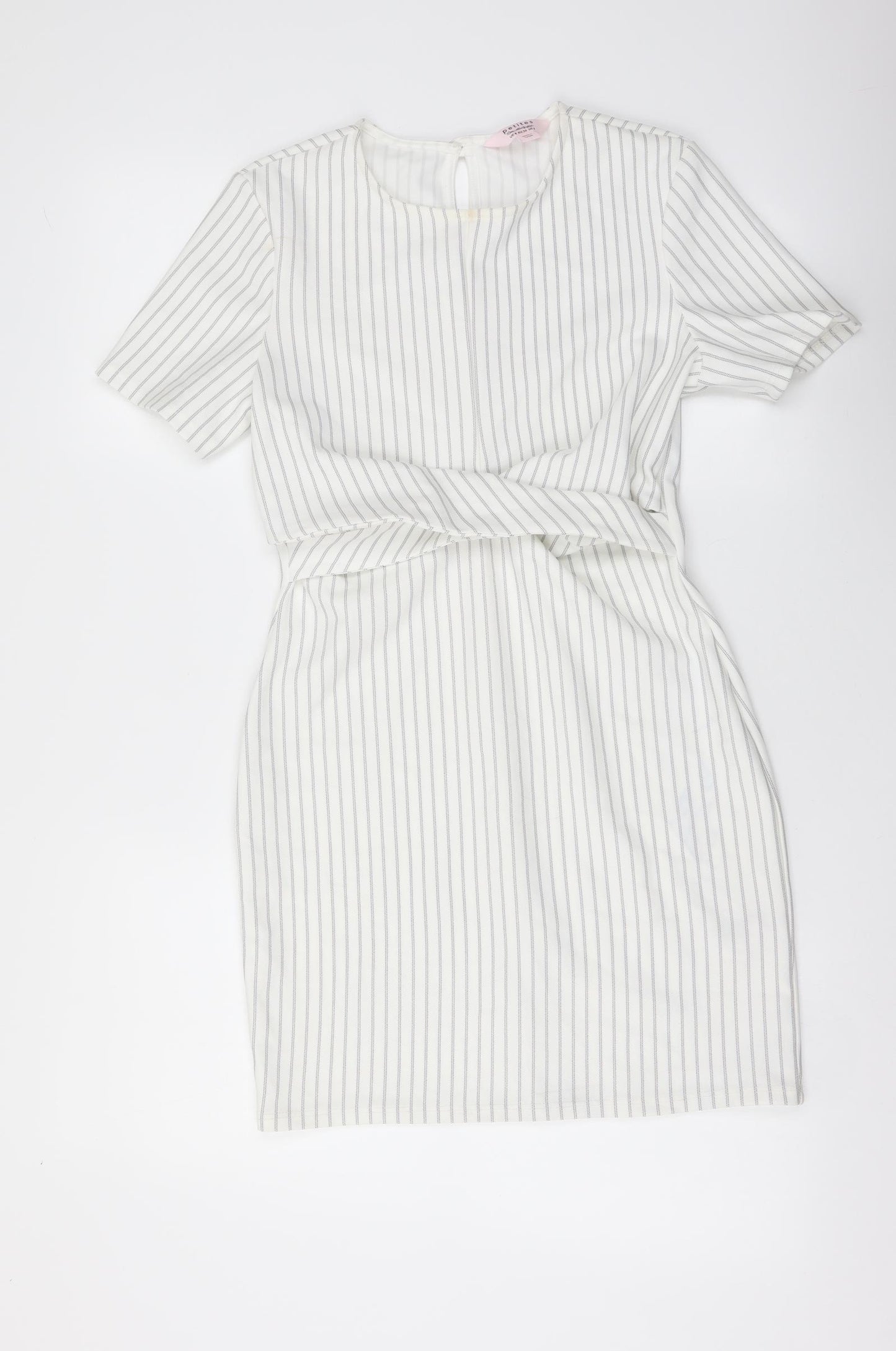 Miss Selfridge Womens White Striped Polyester Mini Size 8 Round Neck Pullover - Twist Detail