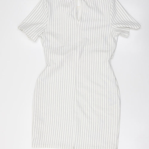 Miss Selfridge Womens White Striped Polyester Mini Size 8 Round Neck Pullover - Twist Detail