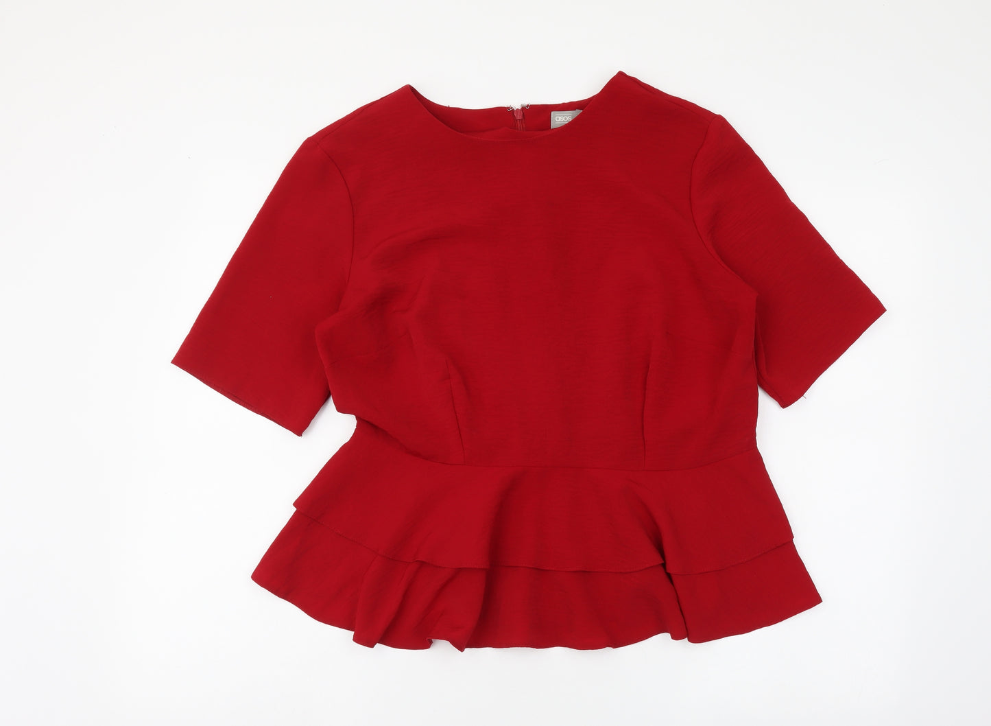 ASOS Womens Red Polyester Basic Blouse Size 14 Round Neck