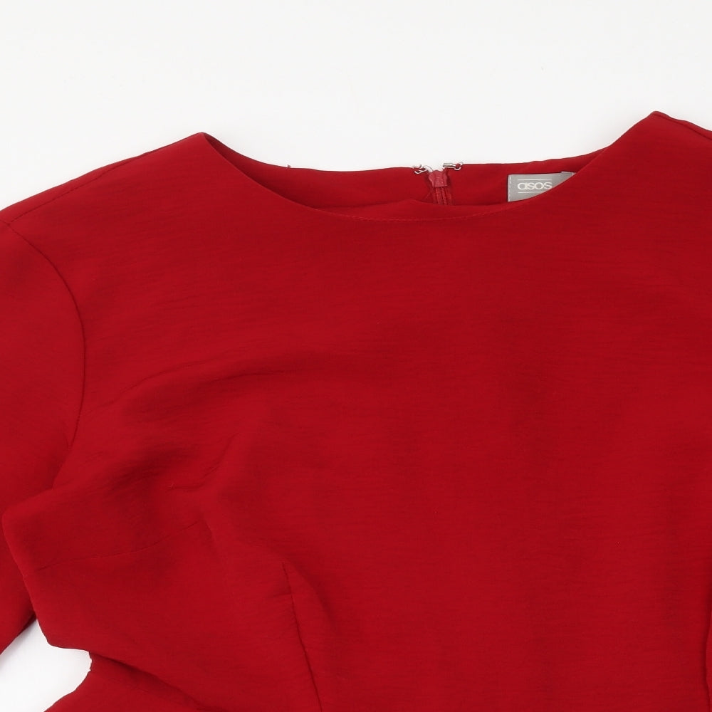 ASOS Womens Red Polyester Basic Blouse Size 14 Round Neck