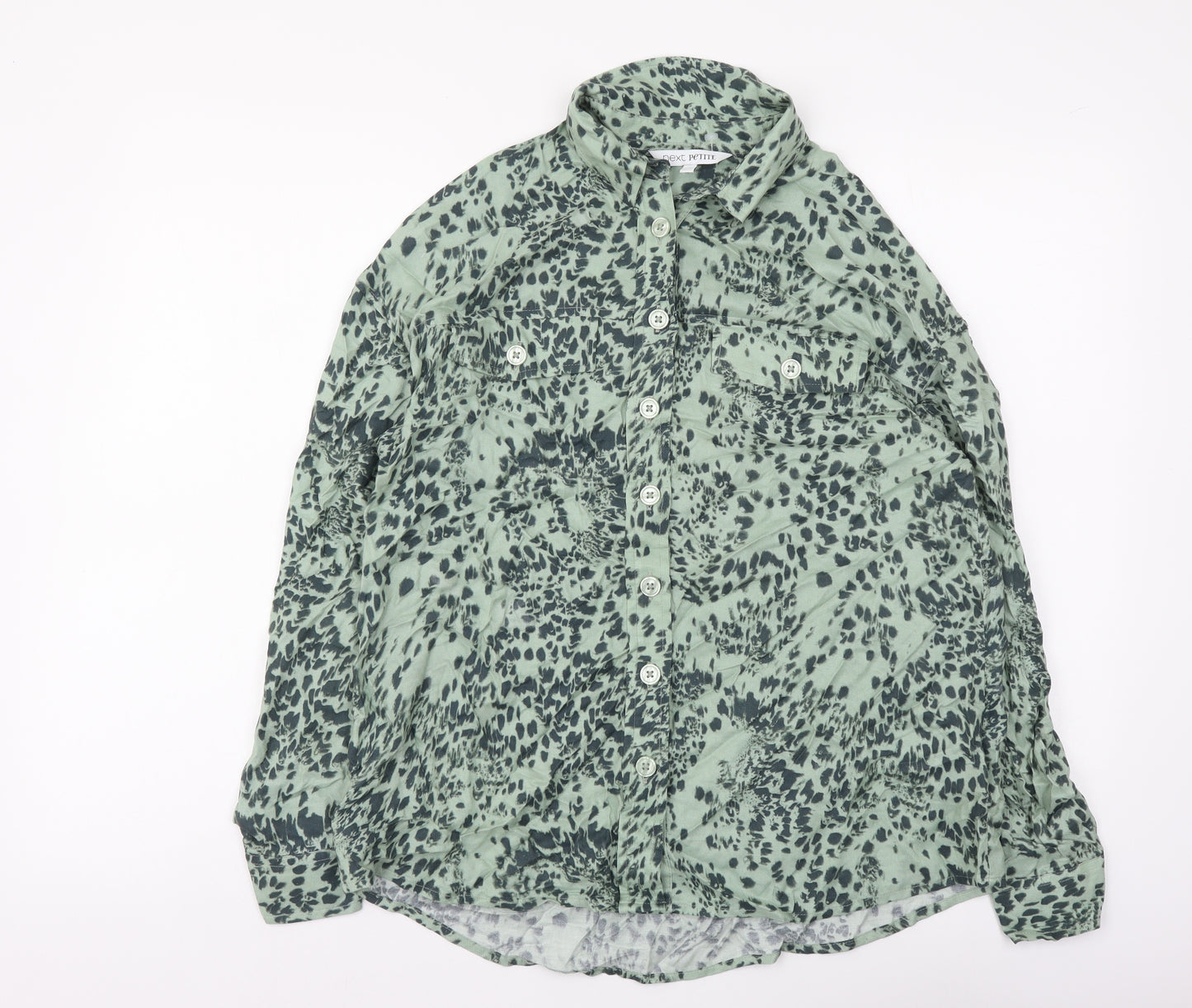 NEXT Womens Green Geometric Viscose Basic Button-Up Size 6 Collared