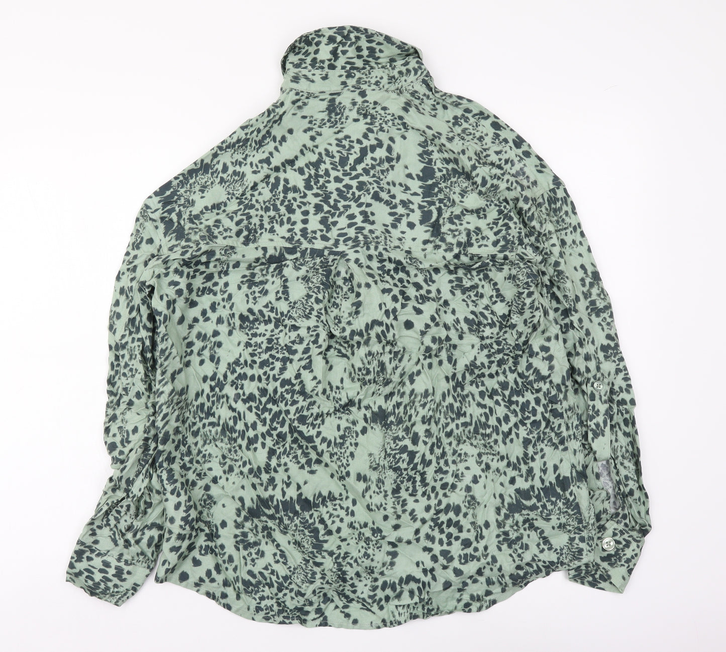 NEXT Womens Green Geometric Viscose Basic Button-Up Size 6 Collared