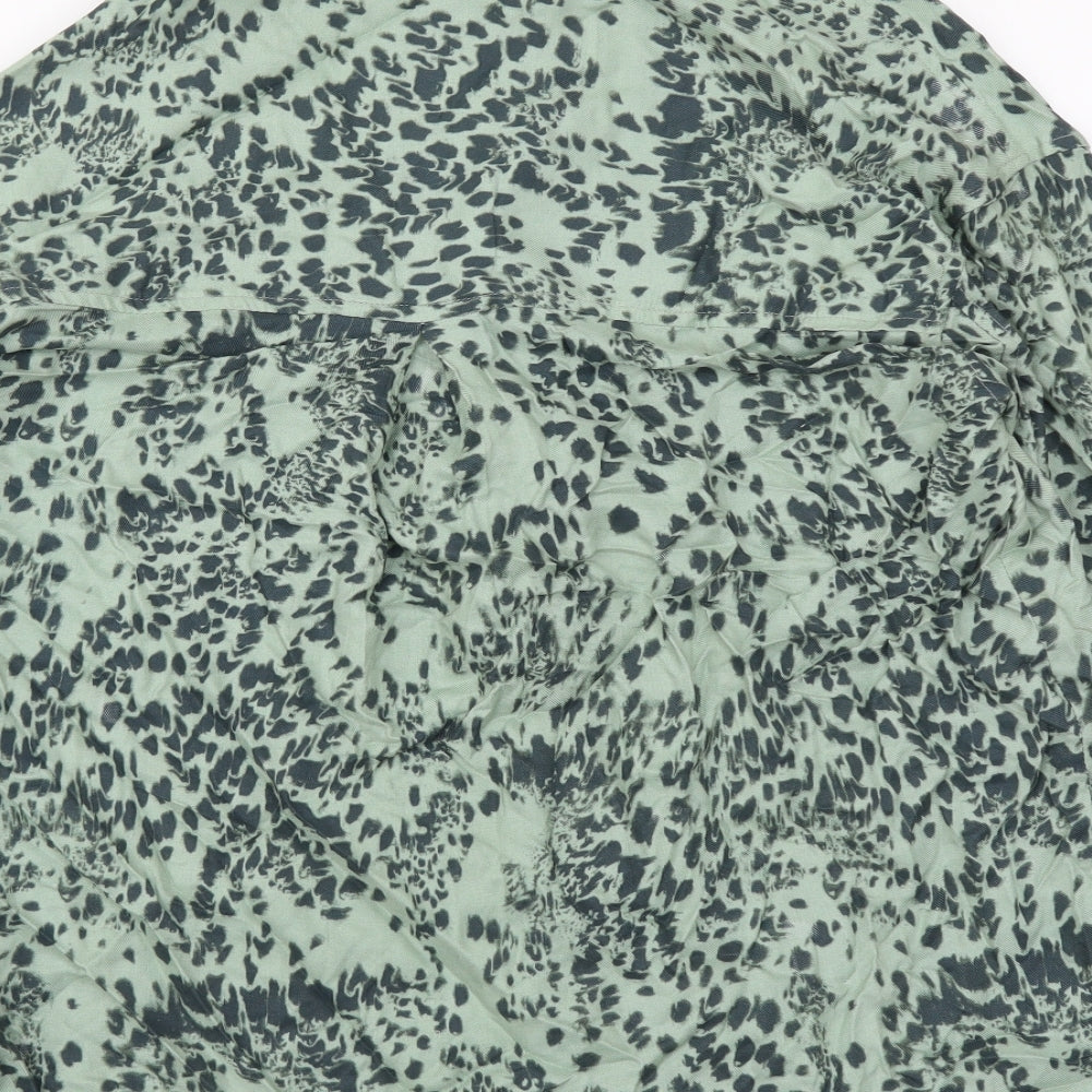 NEXT Womens Green Geometric Viscose Basic Button-Up Size 6 Collared