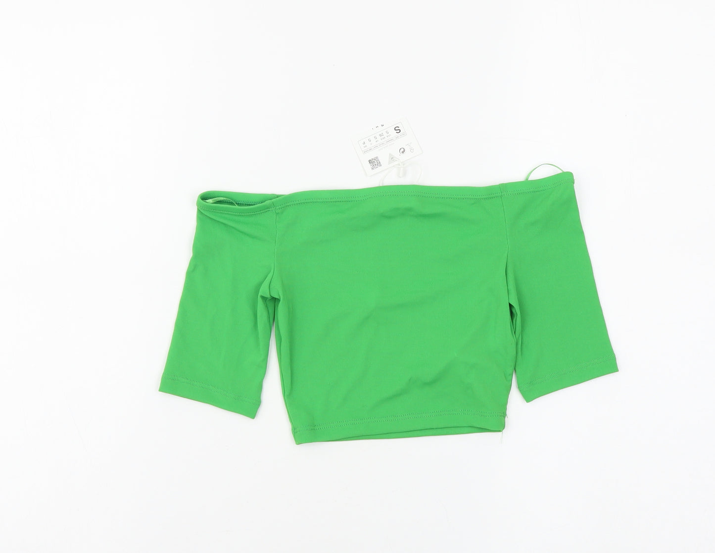 Zara Womens Green Polyester Cropped Blouse Size S Square Neck