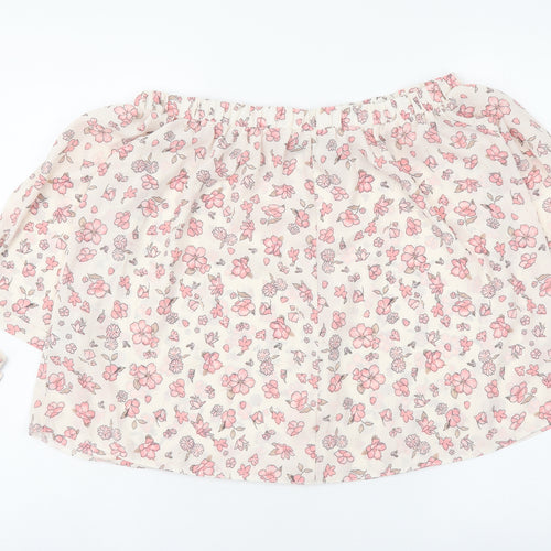 AD LIB Womens Pink Floral Polyester Cropped Blouse Size 10 Boat Neck