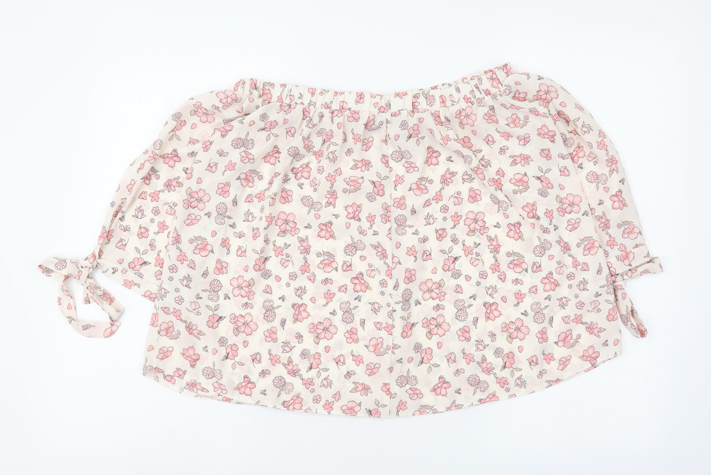 AD LIB Womens Pink Floral Polyester Cropped Blouse Size 10 Boat Neck