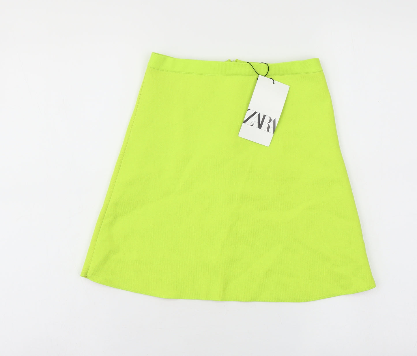Zara Womens Green Polyester A-Line Skirt Size S Zip