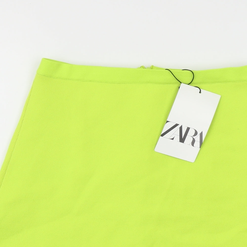 Zara Womens Green Polyester A-Line Skirt Size S Zip