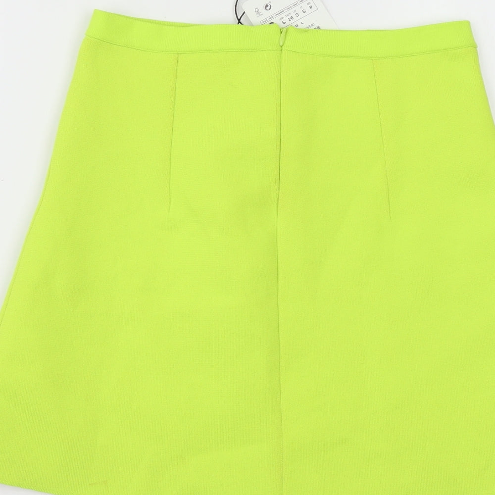 Zara Womens Green Polyester A-Line Skirt Size S Zip