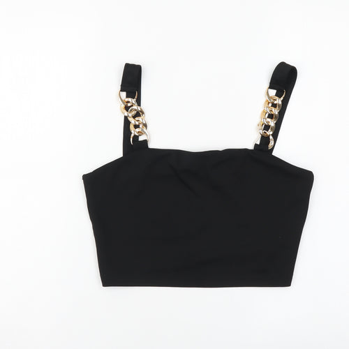 SheIn Womens Black Polyester Cropped Tank Size M Square Neck - Chain Detail Straps