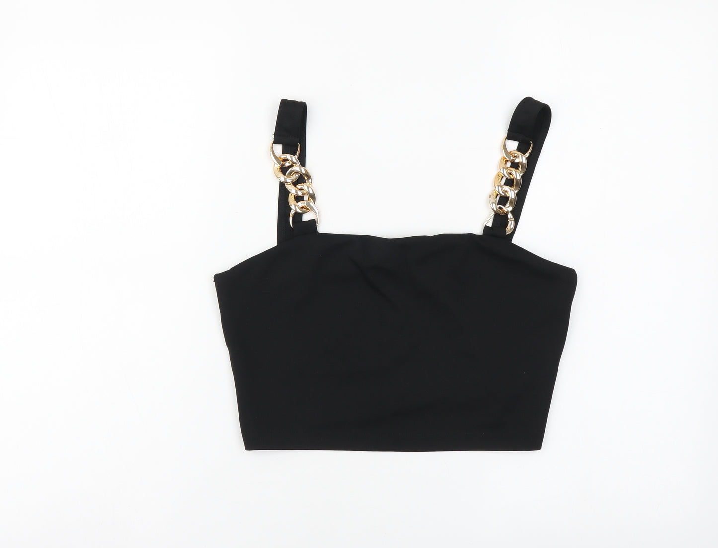 SheIn Womens Black Polyester Cropped Tank Size M Square Neck - Chain Detail Straps
