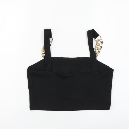 SheIn Womens Black Polyester Cropped Tank Size M Square Neck - Chain Detail Straps