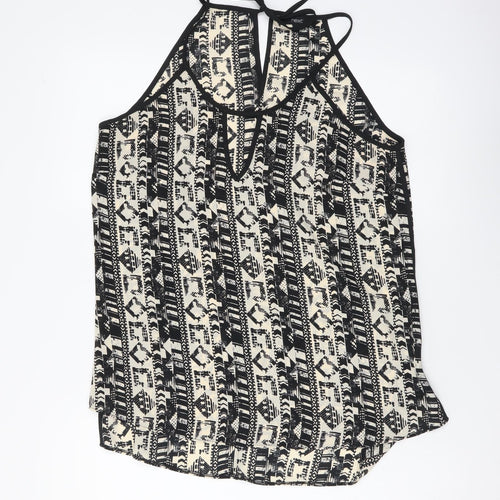 NEXT Womens Black Geometric Polyester Basic Tank Size 10 Round Neck