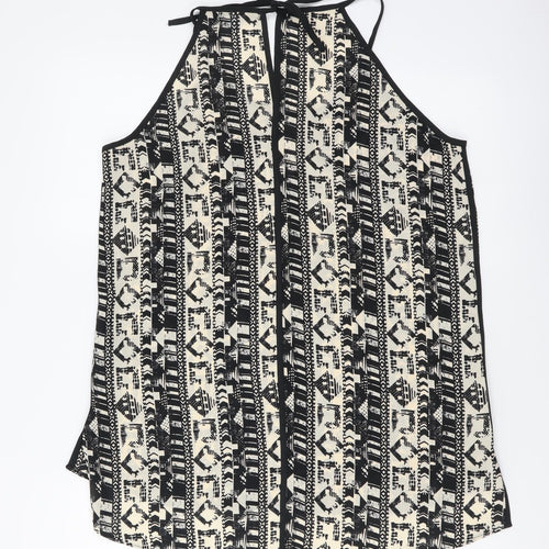 NEXT Womens Black Geometric Polyester Basic Tank Size 10 Round Neck