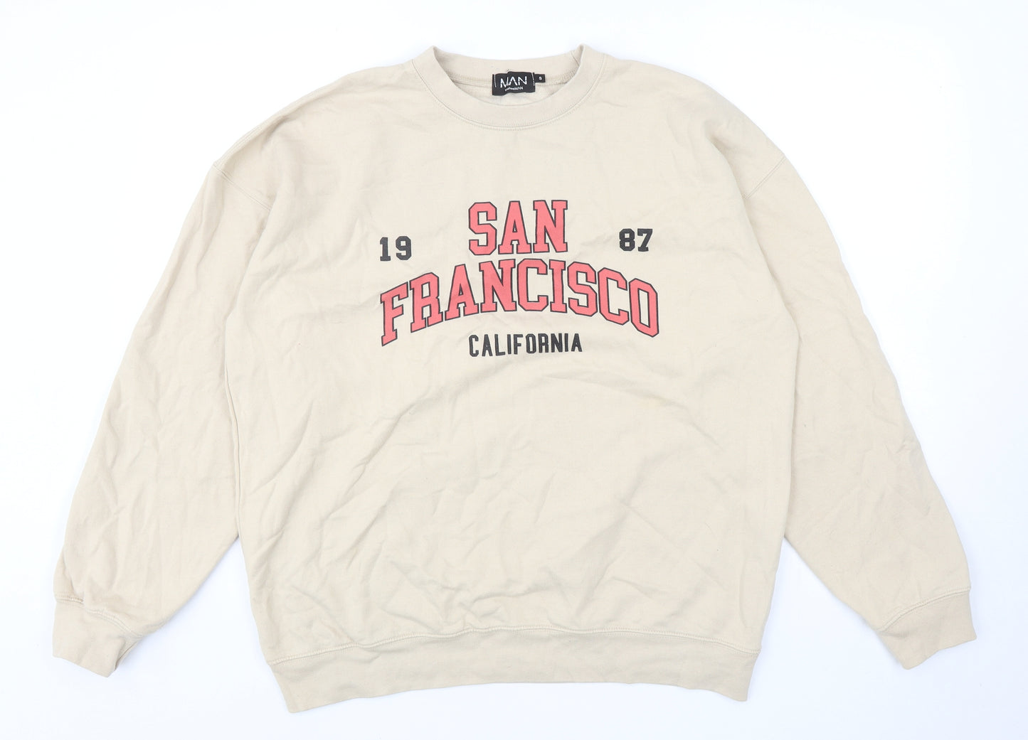 BoohooMAN Mens Beige Cotton Pullover Sweatshirt Size S - San Francisco