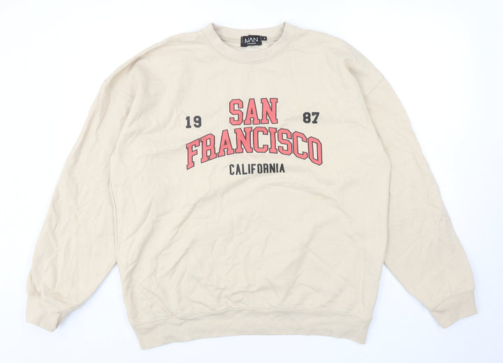BoohooMAN Mens Beige Cotton Pullover Sweatshirt Size S - San Francisco