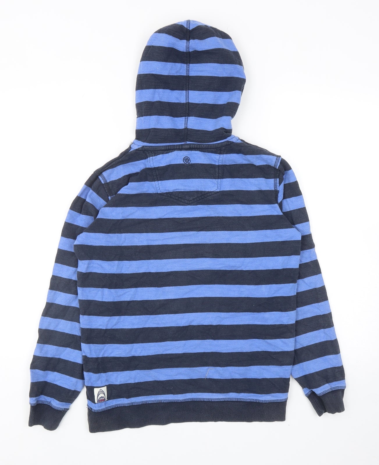 Fat Face Boys Blue Striped Cotton Pullover Hoodie Size 12-13 Years Button