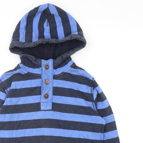 Fat Face Boys Blue Striped Cotton Pullover Hoodie Size 12-13 Years Button