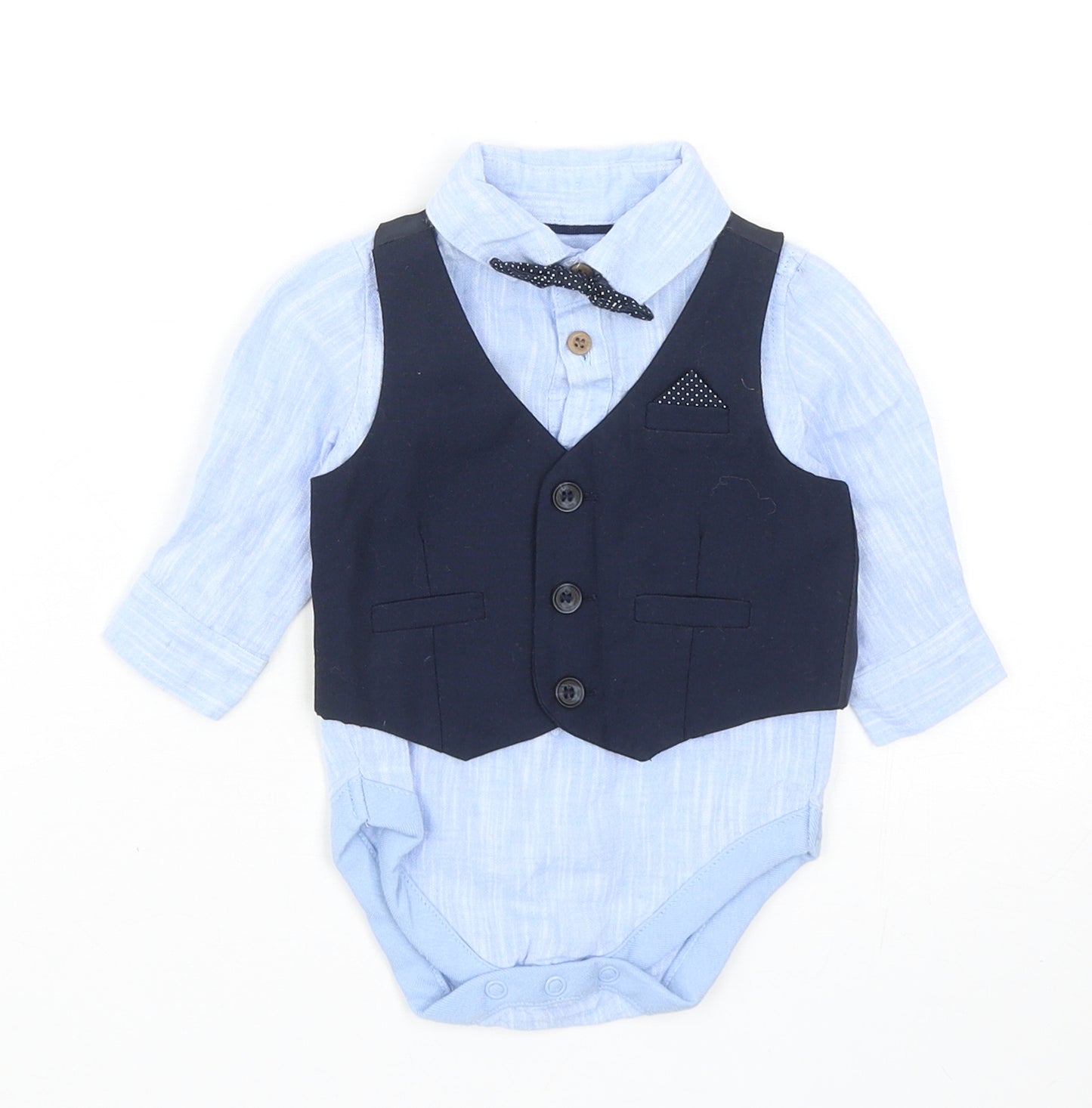 Primark Boys Blue Geometric Linen Unitard One-Piece Size 0-3 Months Snap