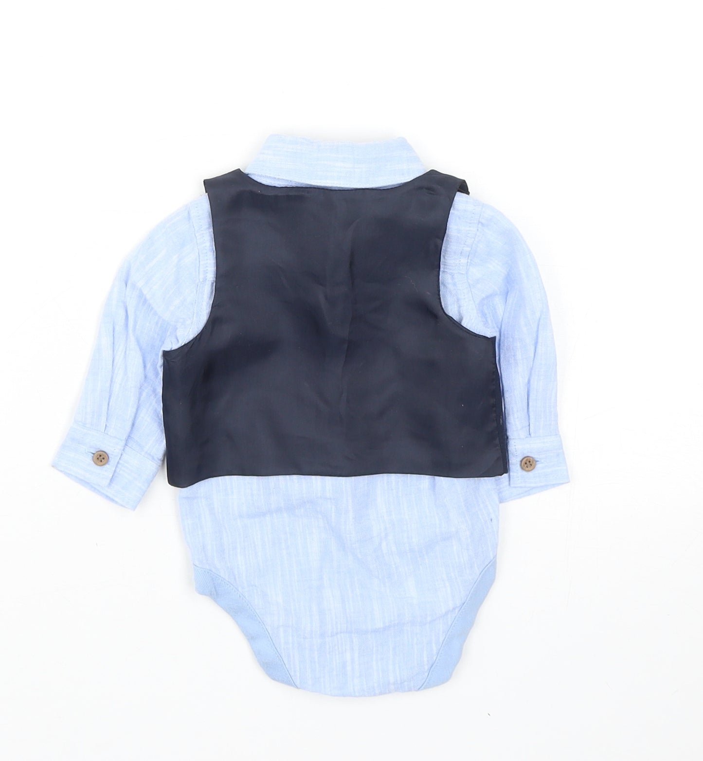 Primark Boys Blue Geometric Linen Unitard One-Piece Size 0-3 Months Snap