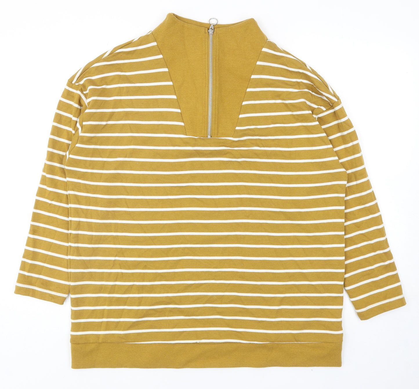 TU Womens Yellow Striped Cotton Pullover Sweatshirt Size L Zip