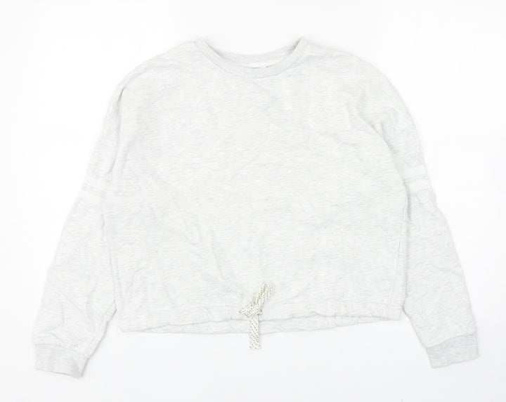Marks and Spencer Girls Grey Cotton Pullover Sweatshirt Size 12-13 Years Drawstring