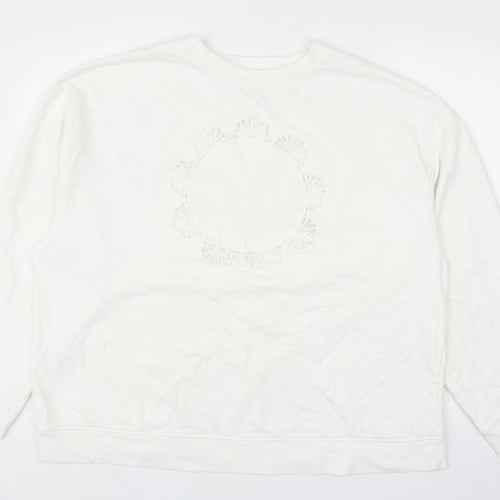 Topshop Womens White Cotton Pullover Sweatshirt Size L Pullover - Flower Detail