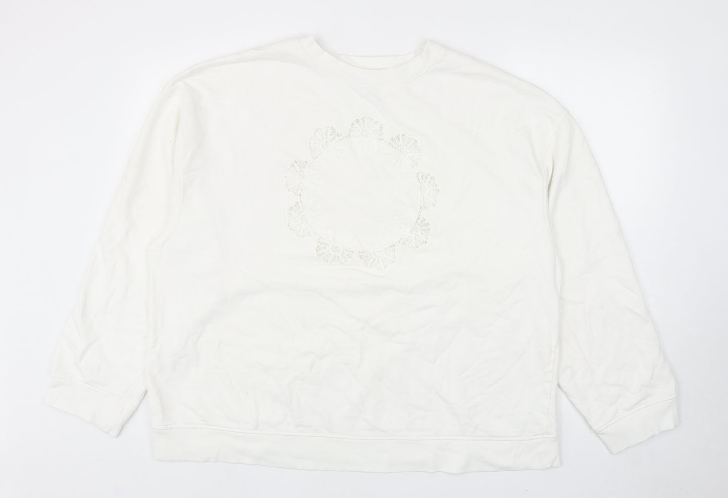 Topshop Womens White Cotton Pullover Sweatshirt Size L Pullover - Flower Detail