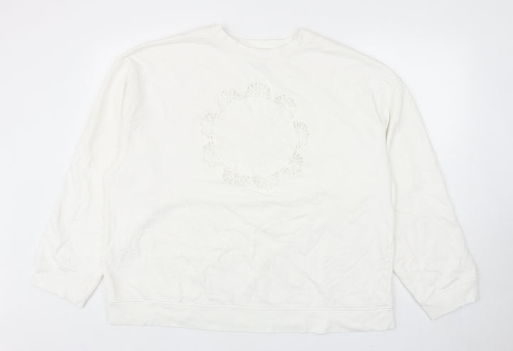 Topshop Womens White Cotton Pullover Sweatshirt Size L Pullover - Flower Detail