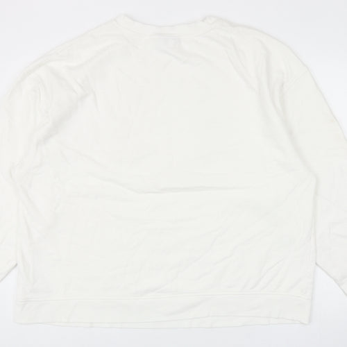 Topshop Womens White Cotton Pullover Sweatshirt Size L Pullover - Flower Detail