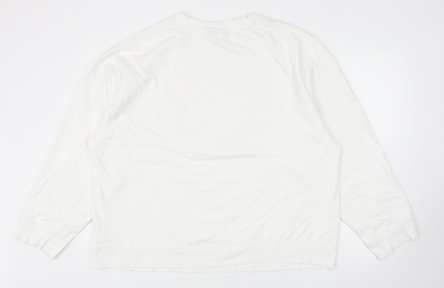 Topshop Womens White Cotton Pullover Sweatshirt Size L Pullover - Flower Detail
