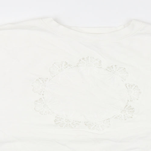 Topshop Womens White Cotton Pullover Sweatshirt Size L Pullover - Flower Detail