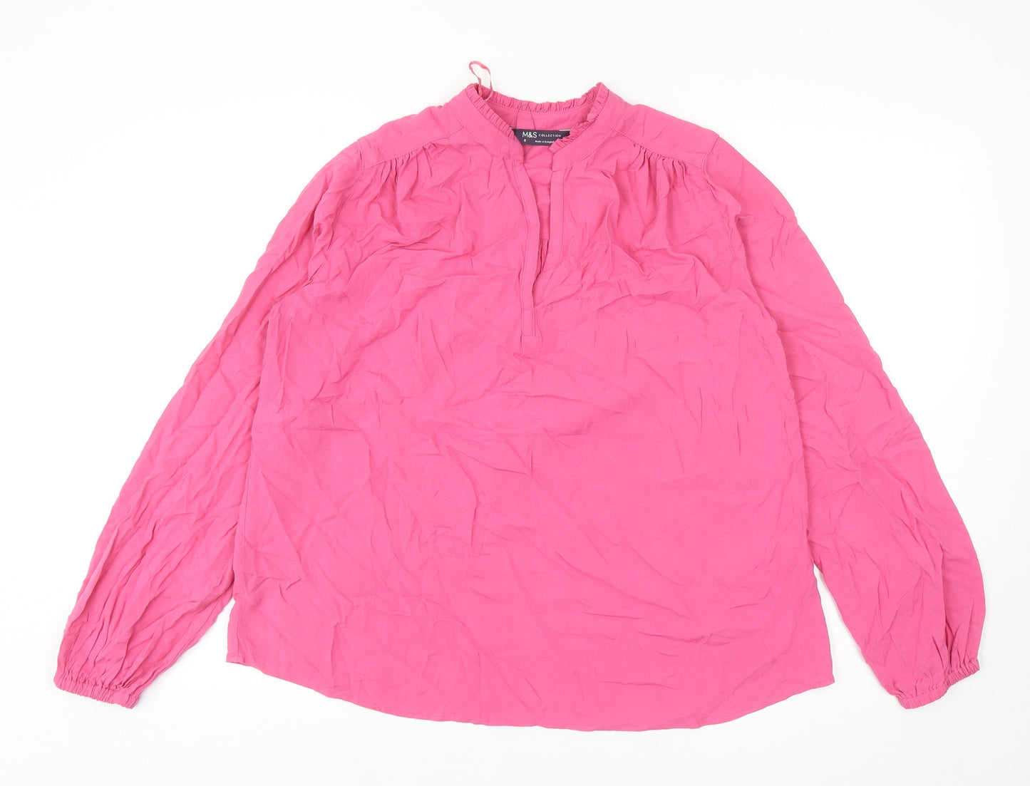 Marks and Spencer Womens Pink Viscose Basic Blouse Size 8 V-Neck